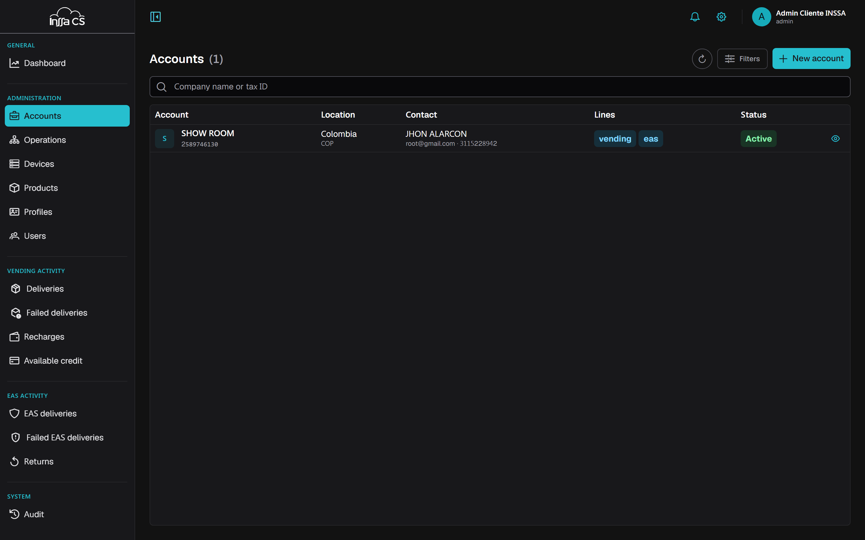 Accounts list
