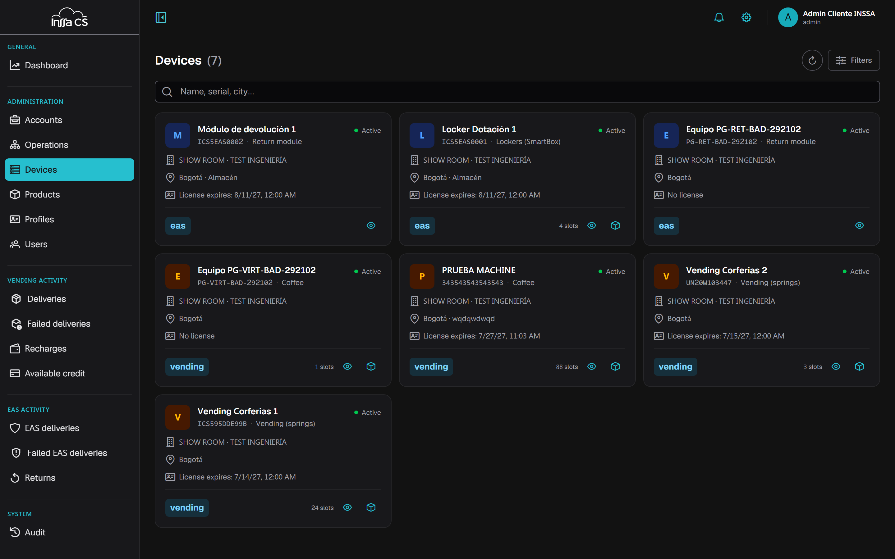 Devices list