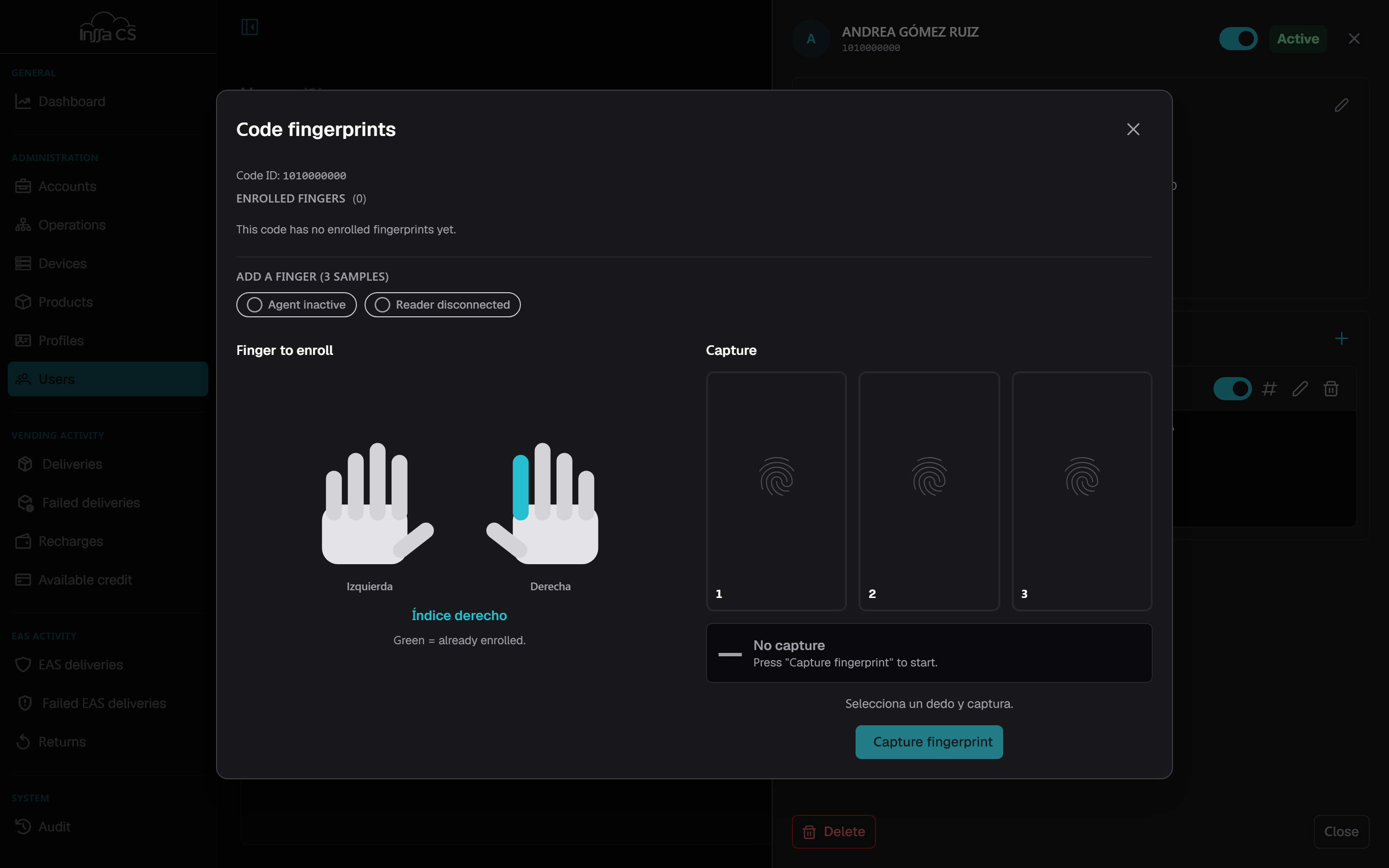 Fingerprint manager for a code