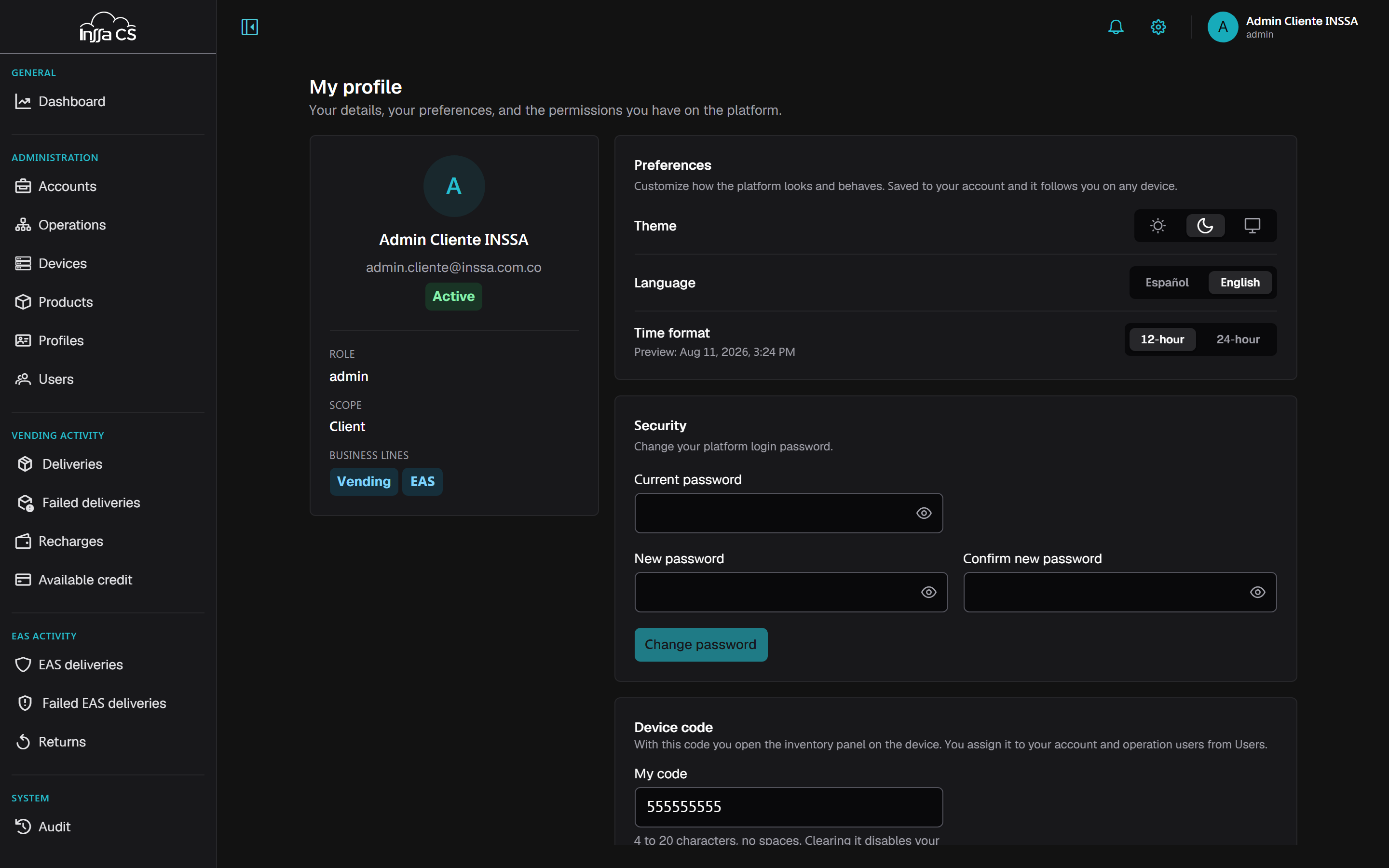 My profile page with the preferences tab