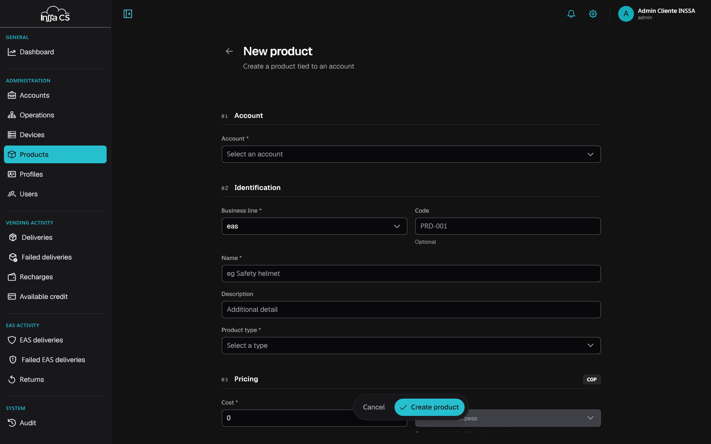 New product form