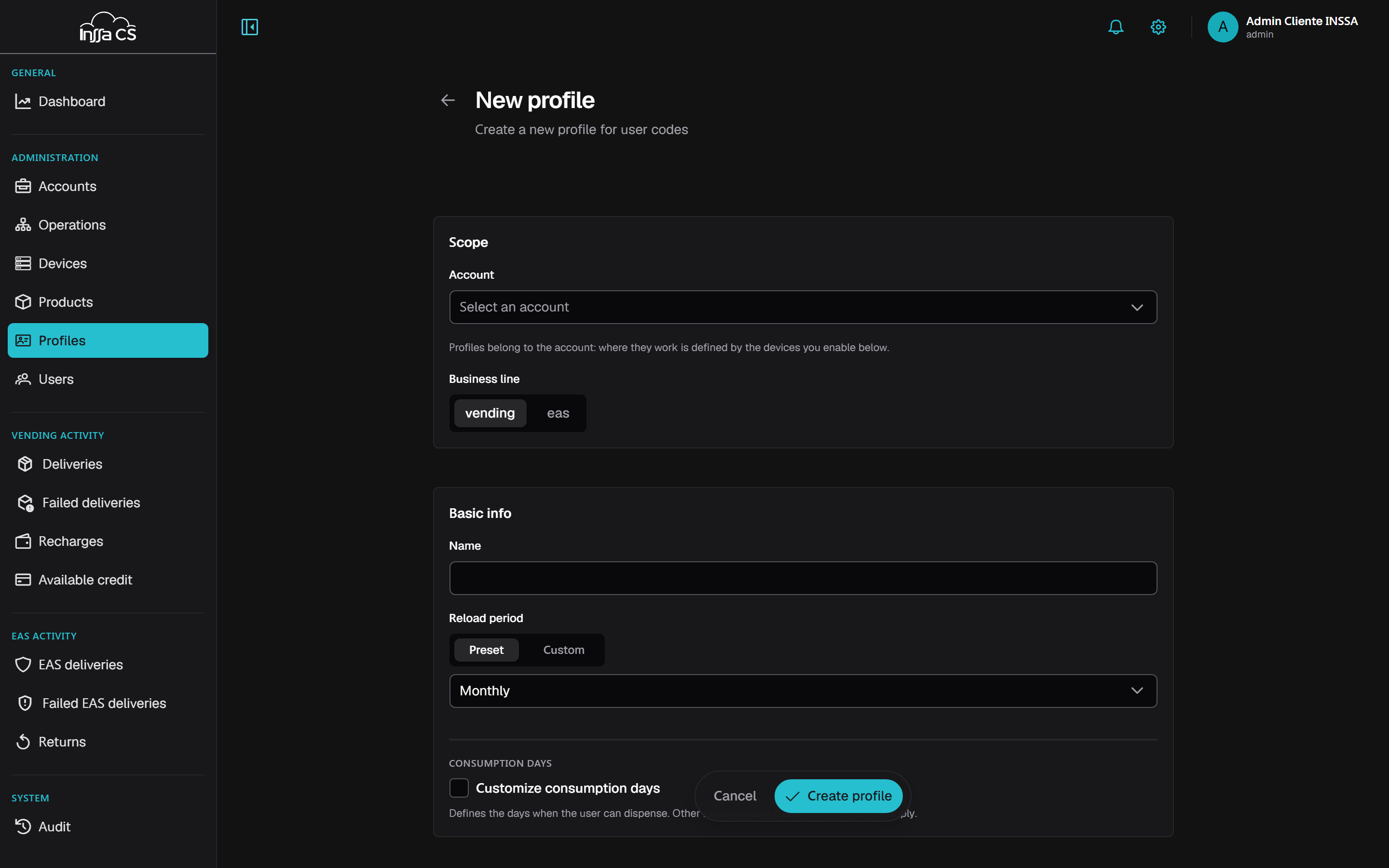 New profile form