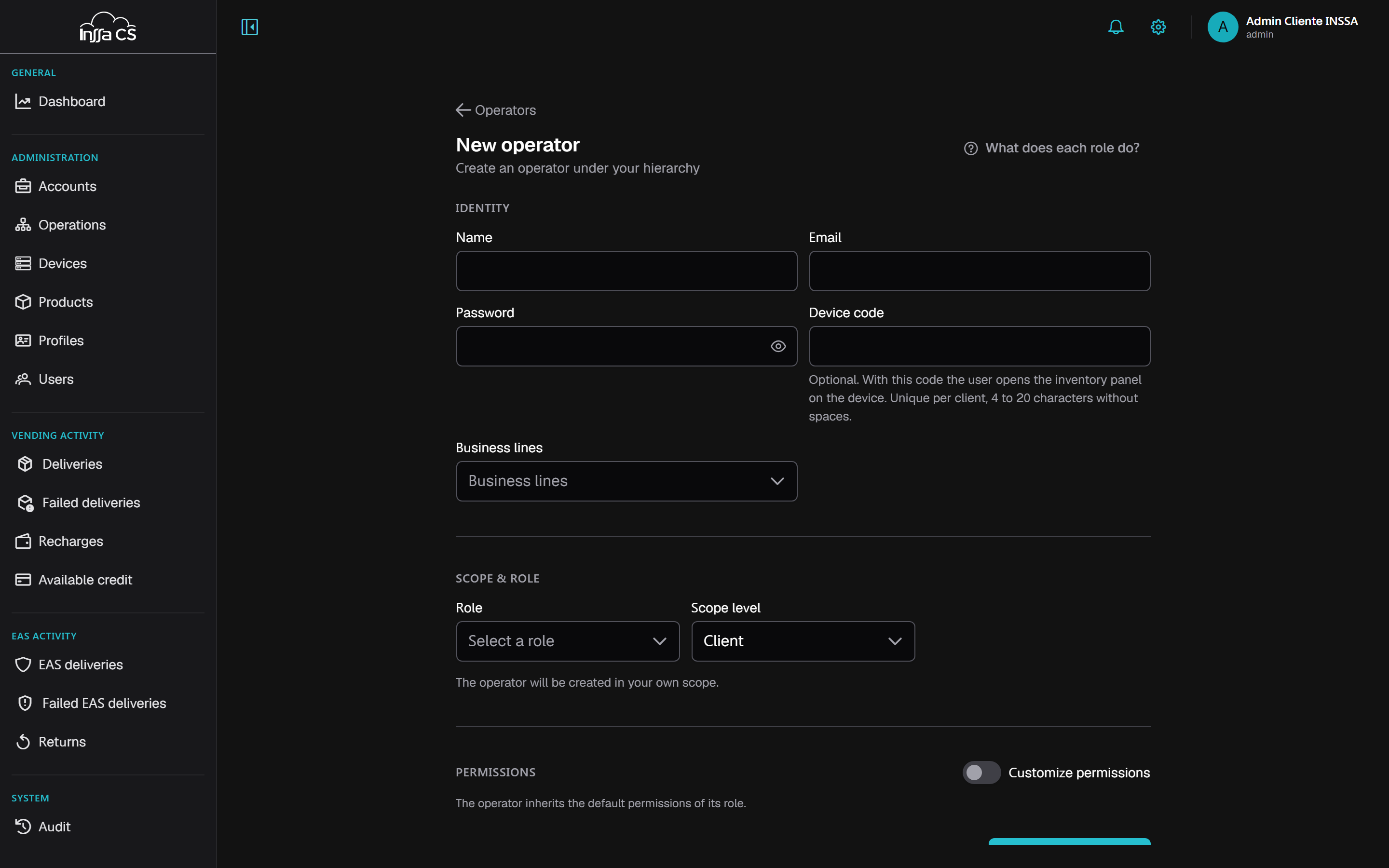 New operator form