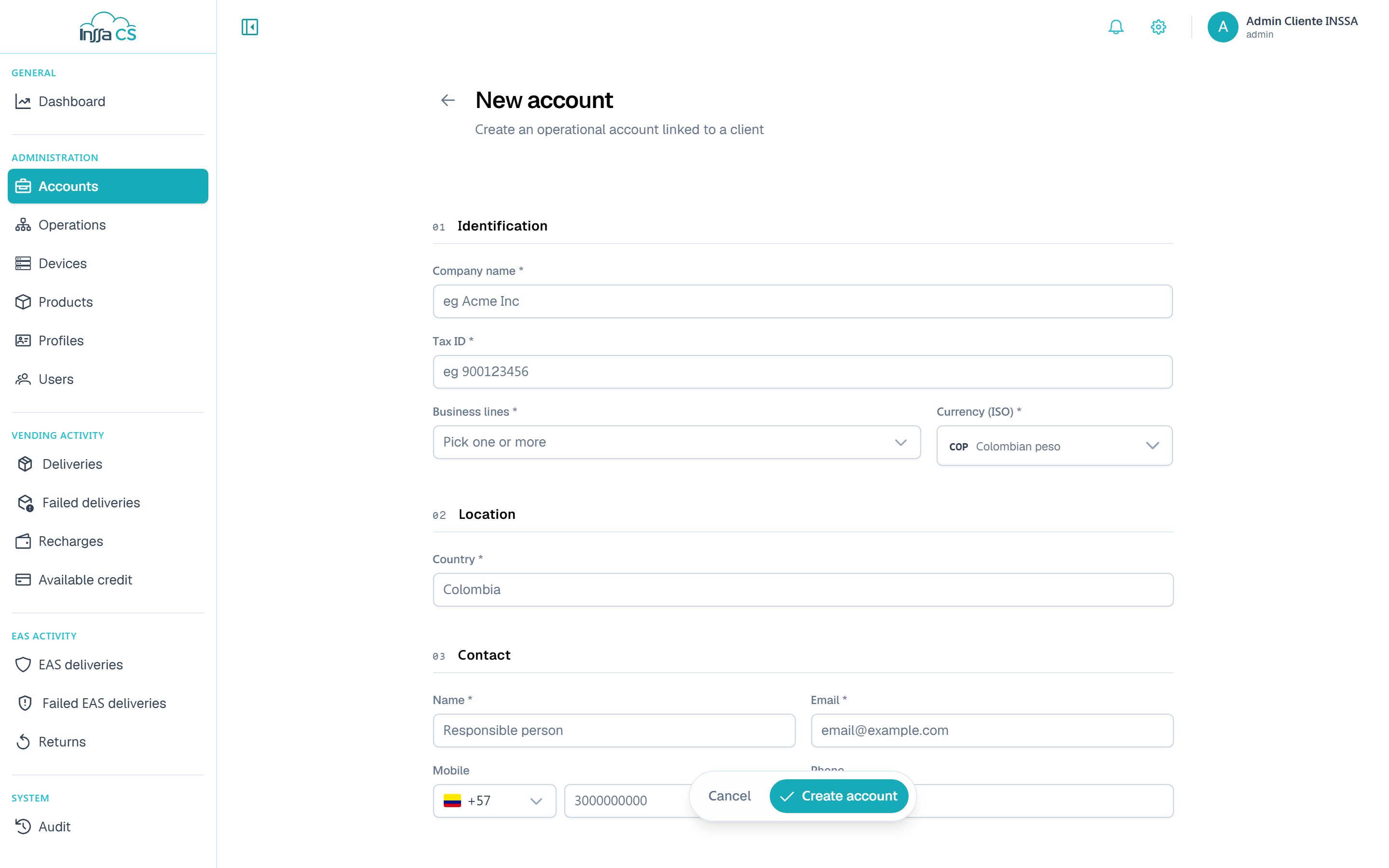 New account form