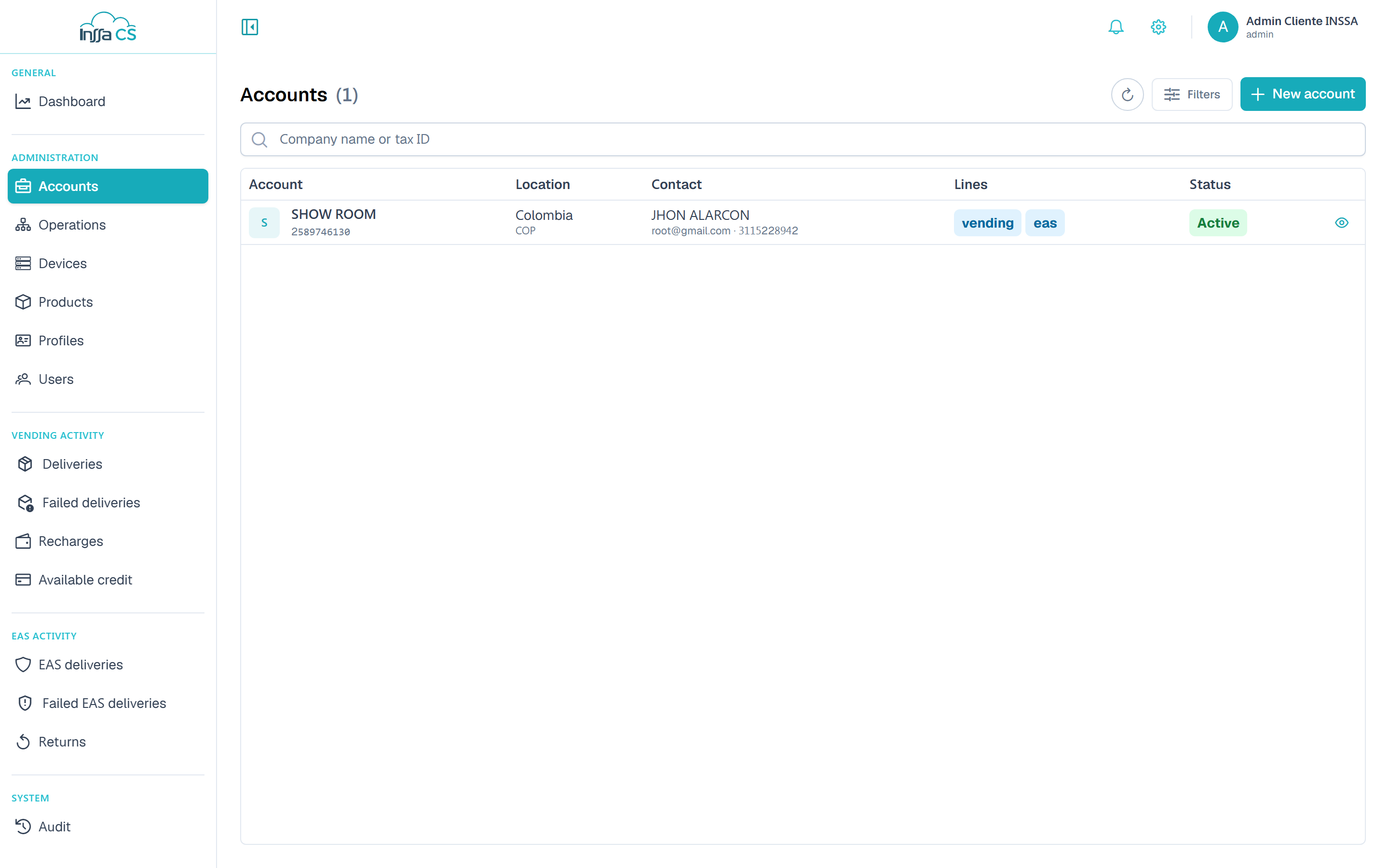 Accounts list