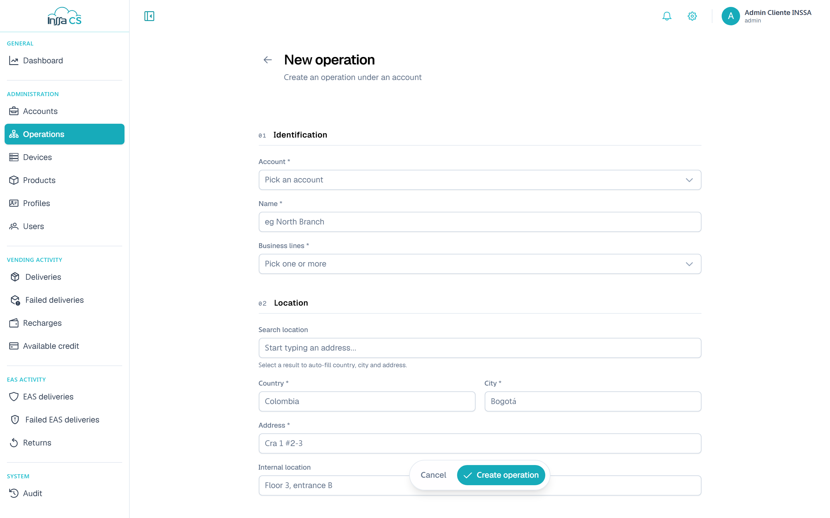 New operation form