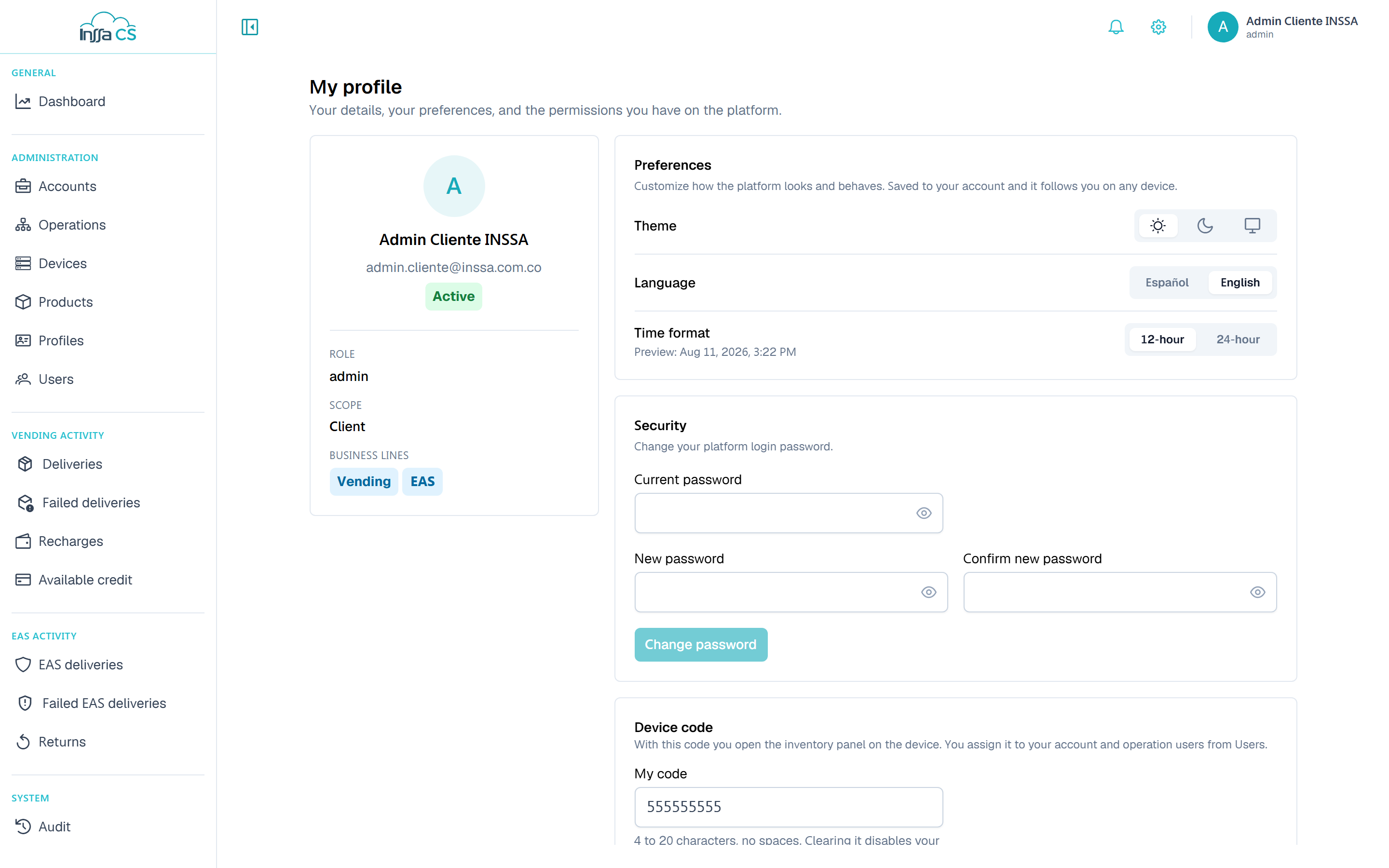 My profile page with the preferences tab