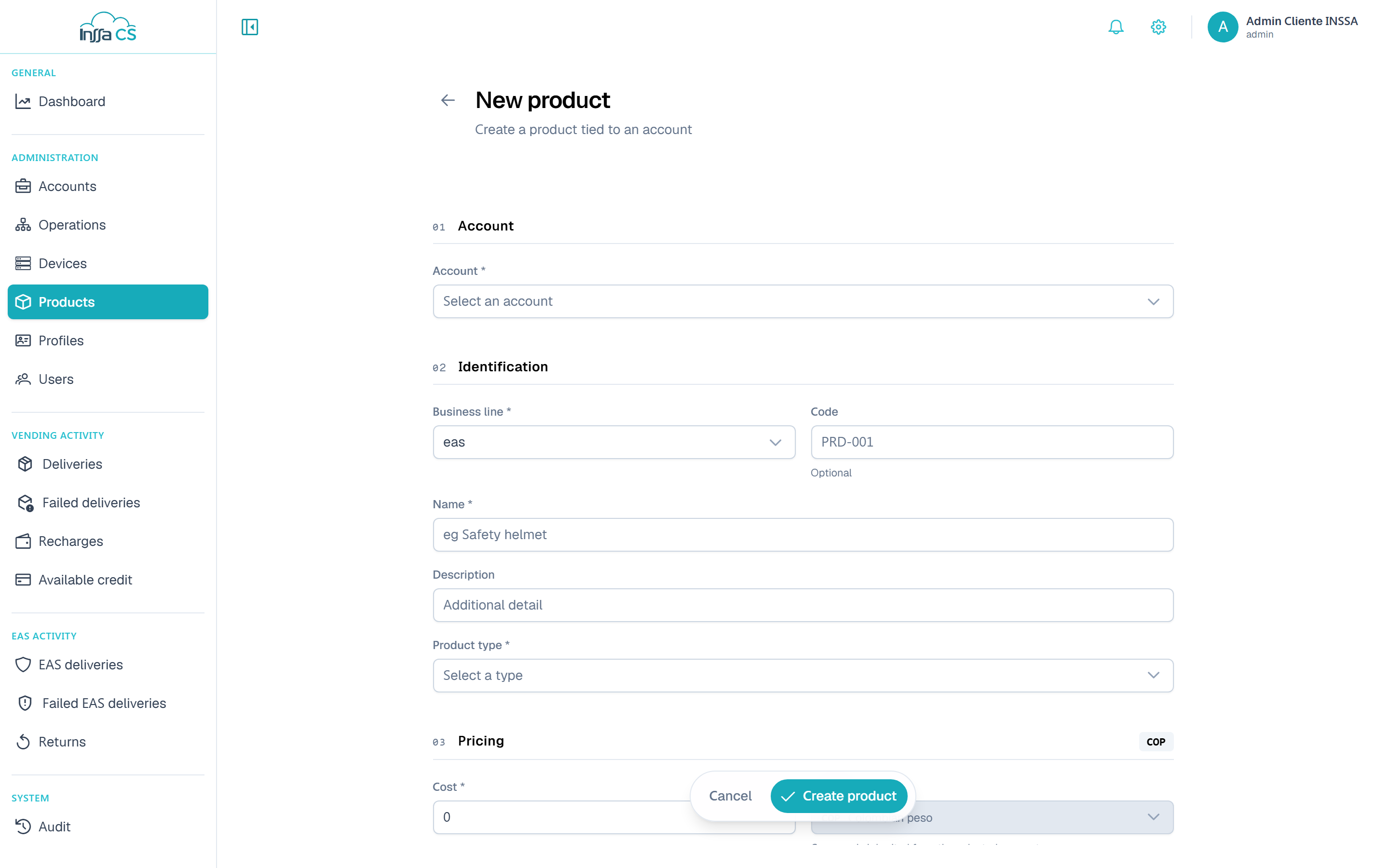 New product form