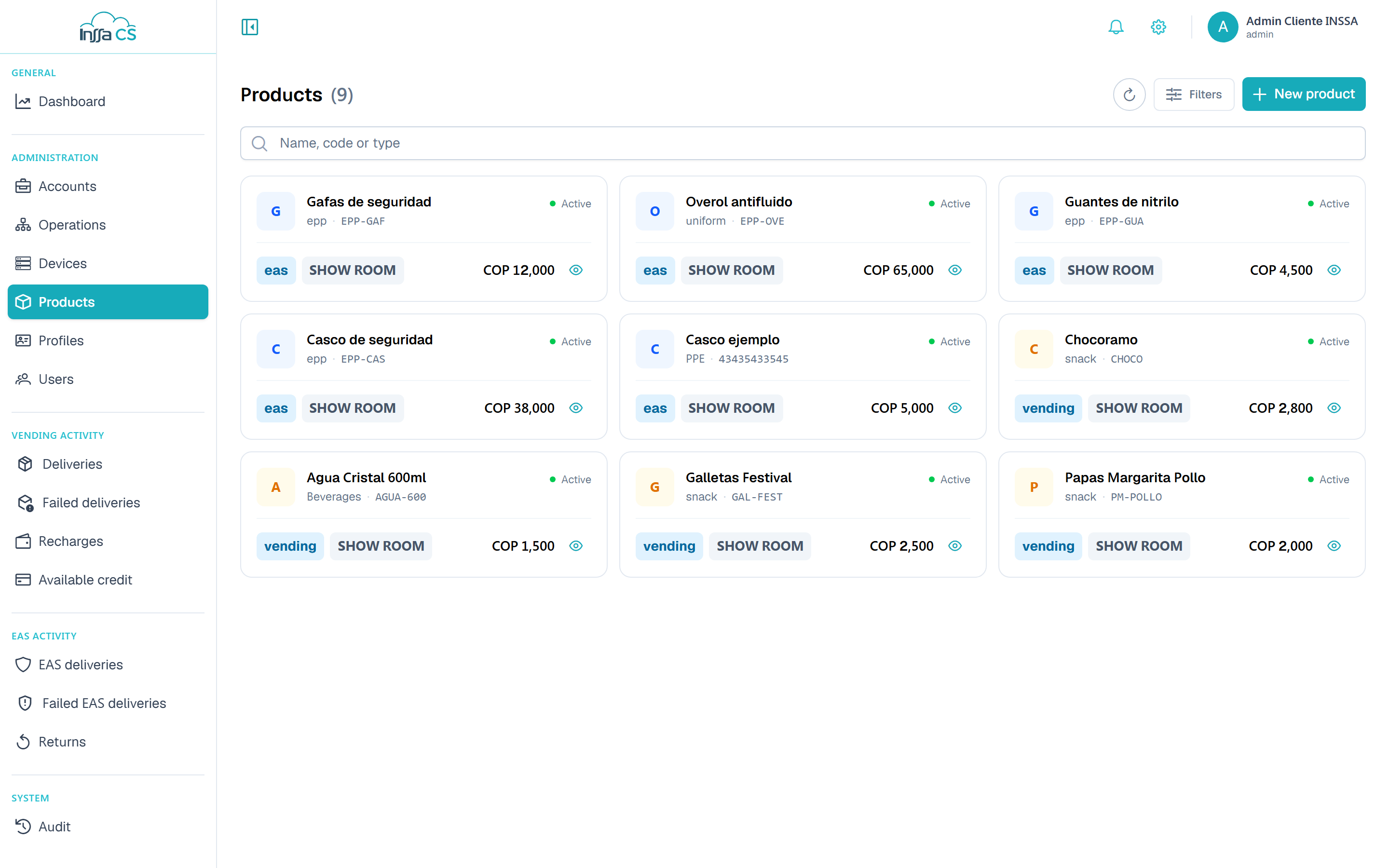 Products list