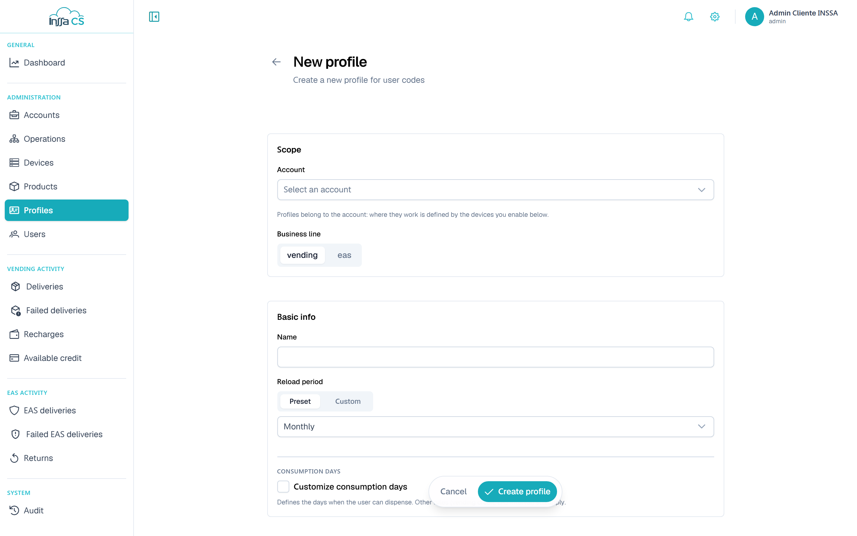 New profile form
