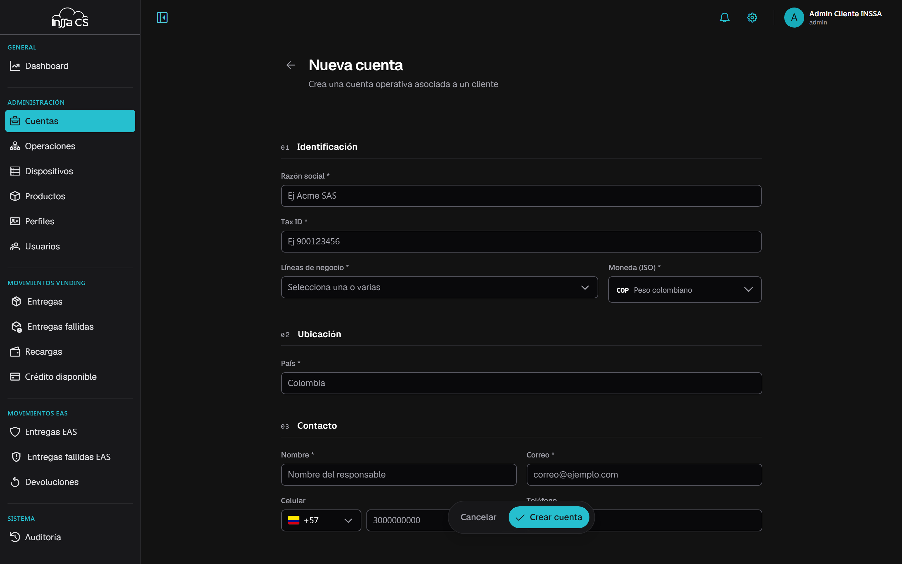 Formulario de nueva cuenta