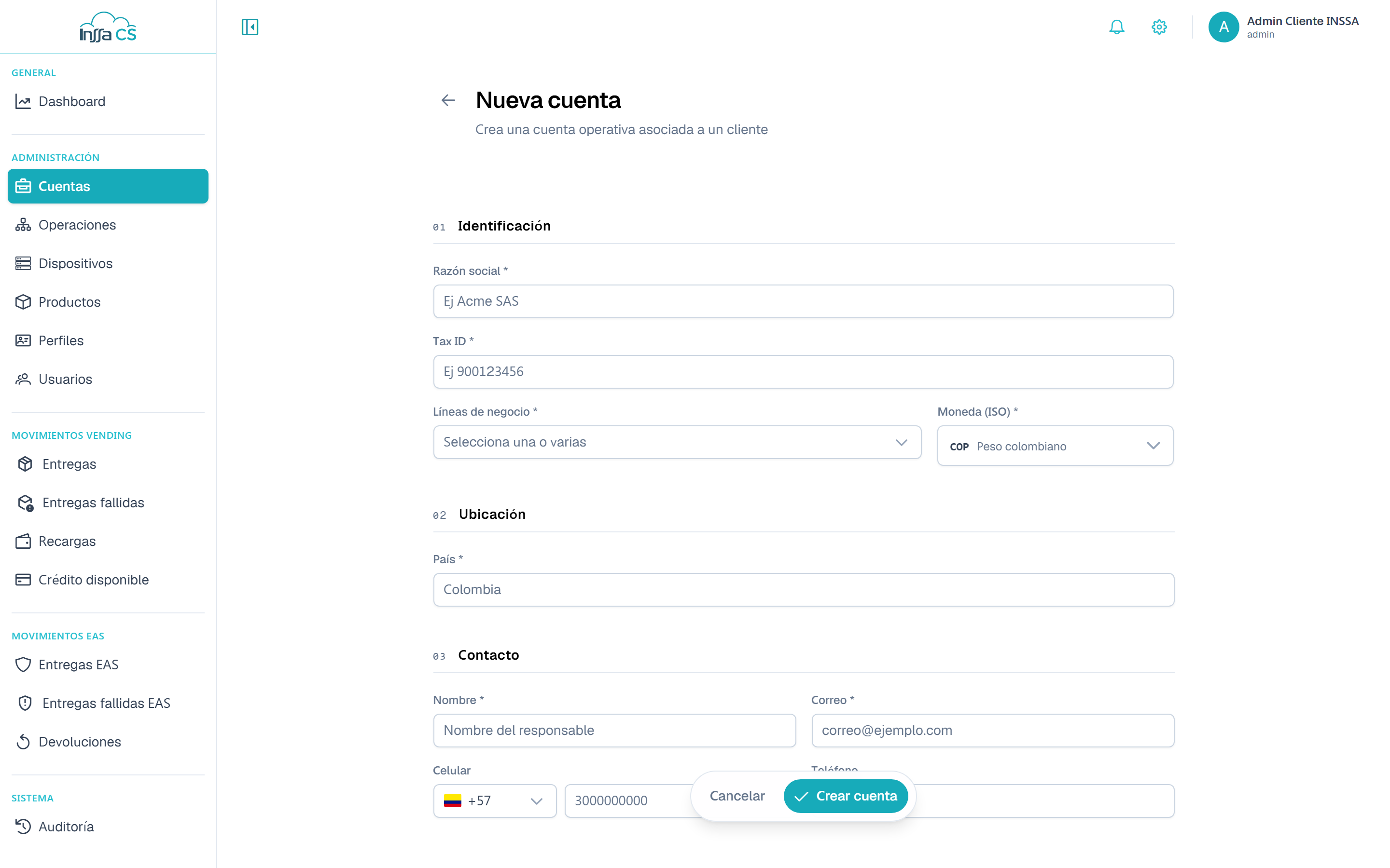 Formulario de nueva cuenta