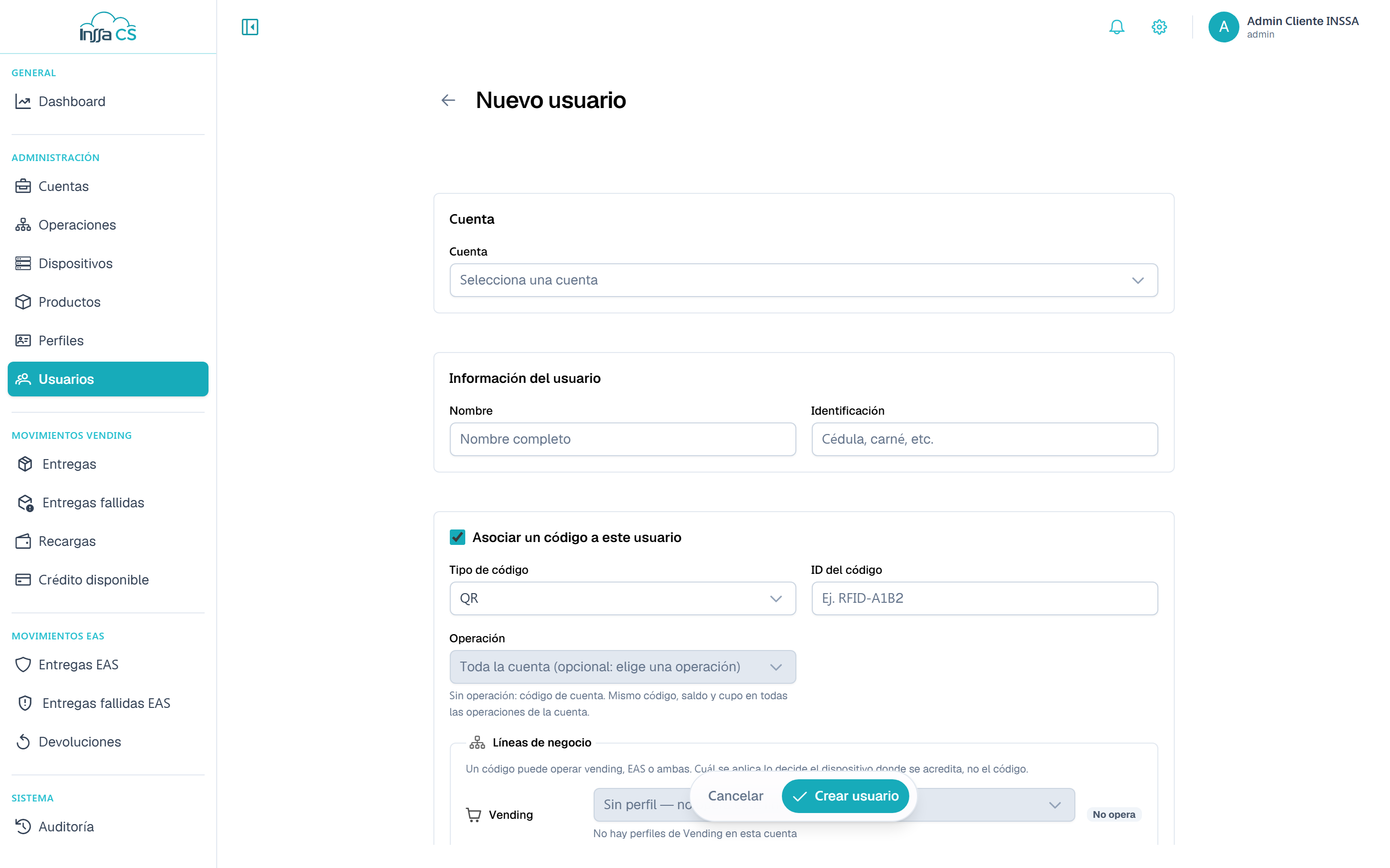 Formulario de nuevo usuario
