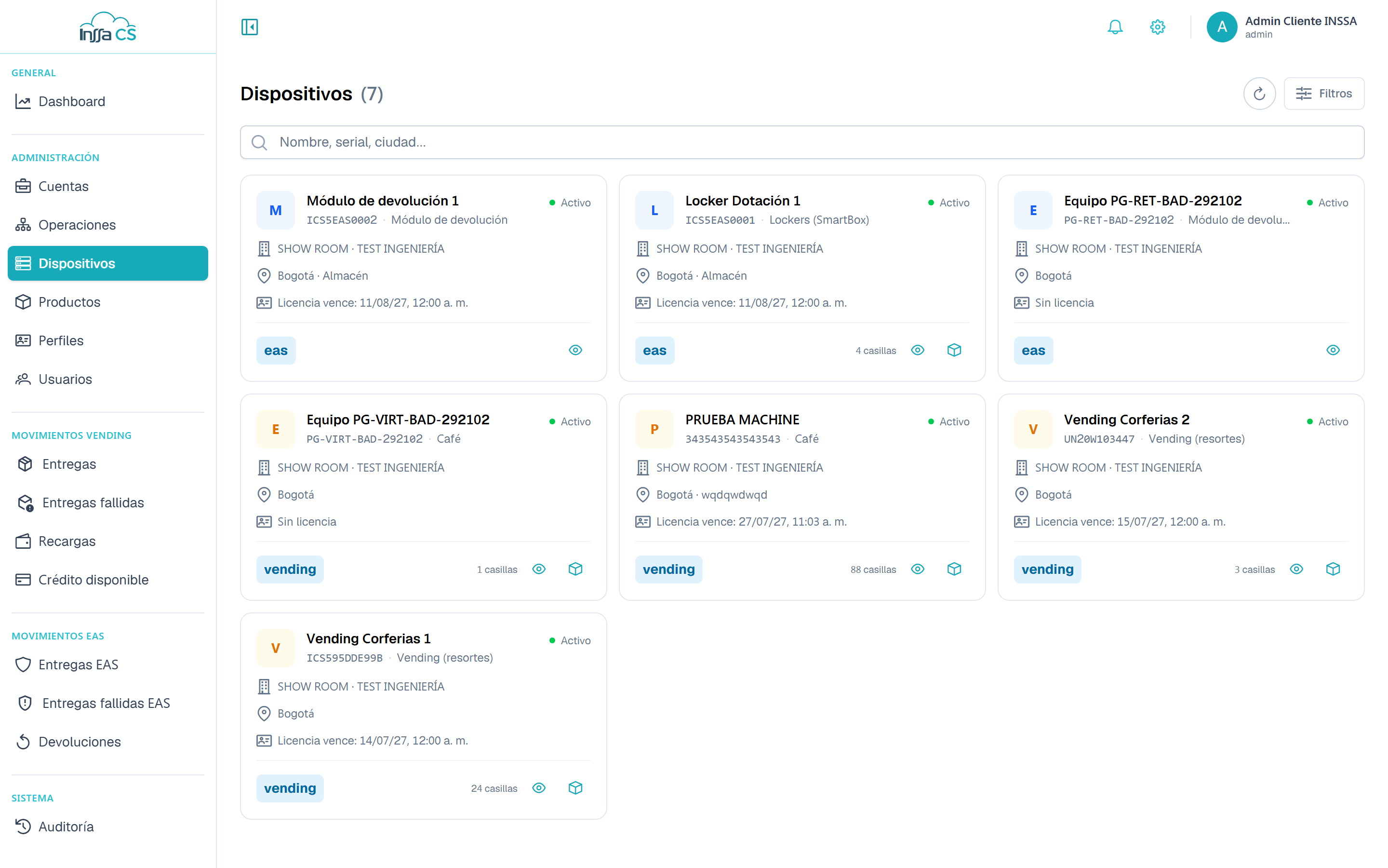 Lista de dispositivos