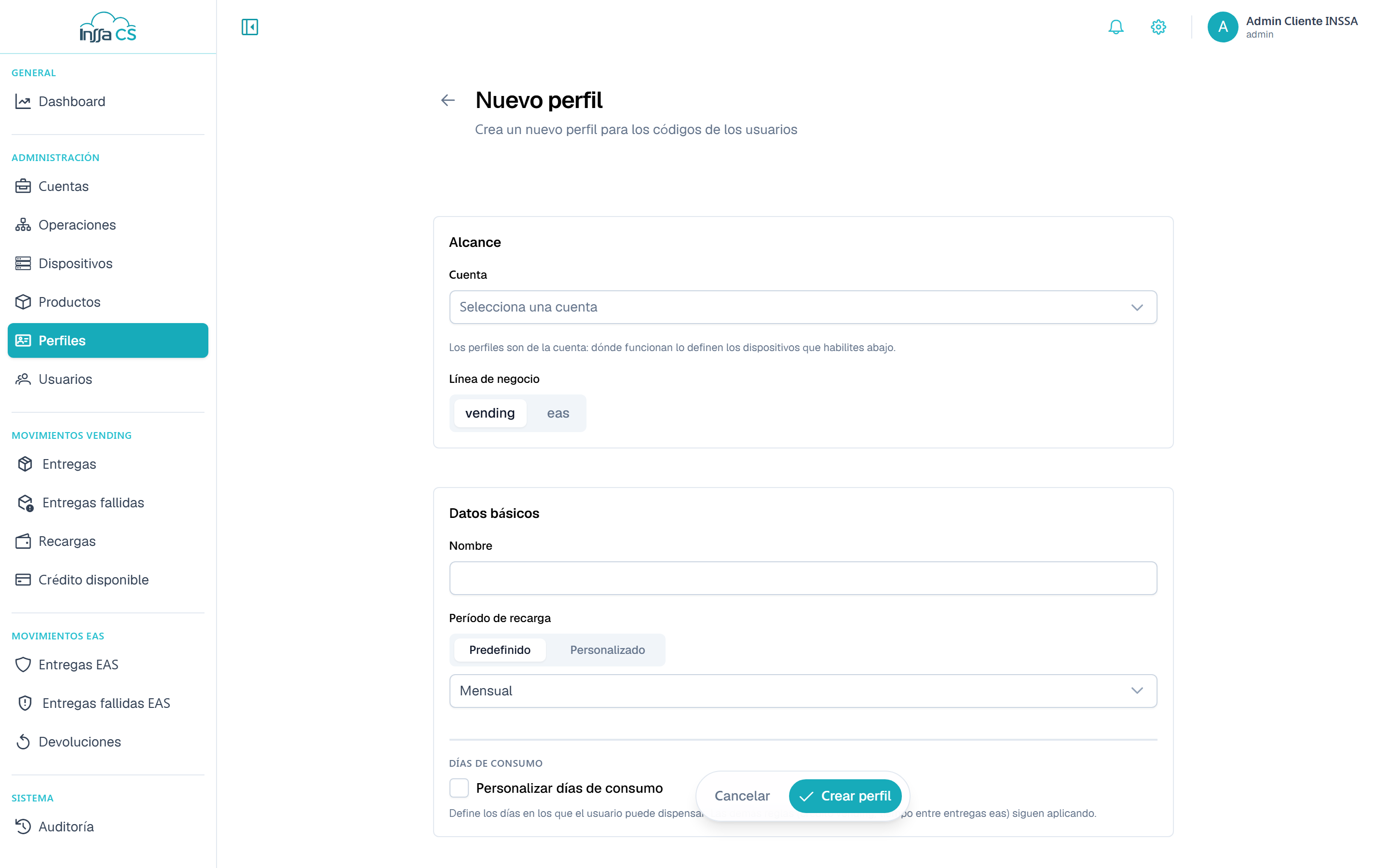 Formulario de nuevo perfil